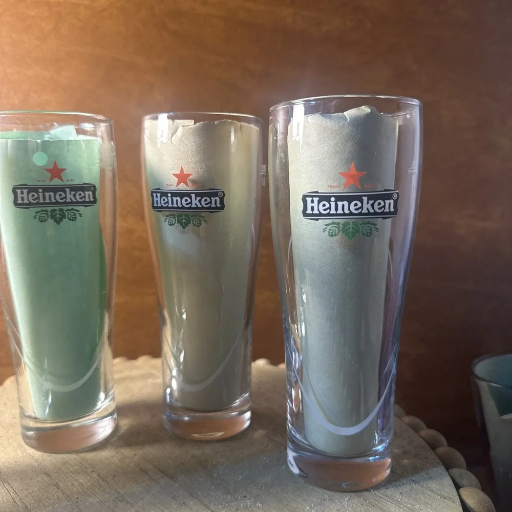 4-Heineken Pilsner  Beer Glass With Red Star Logo .25L/V2 Set Of 4 Green Leaves